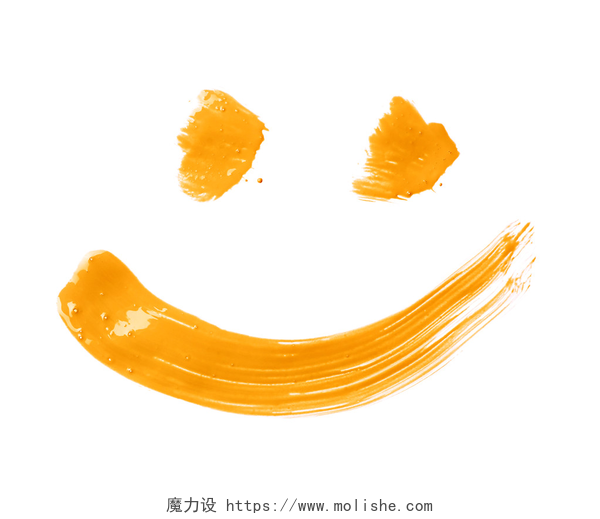 白色背景用黄色颜料画的微笑表情用画笔描边绘制的微笑